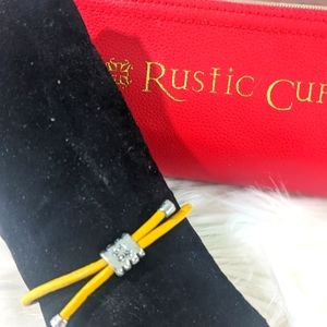 RUSTIC CUFF BRACELET YELLOW LEATHER & SILVER